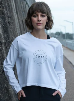 Womens Compass Print Long Sleeve Cotton Tee